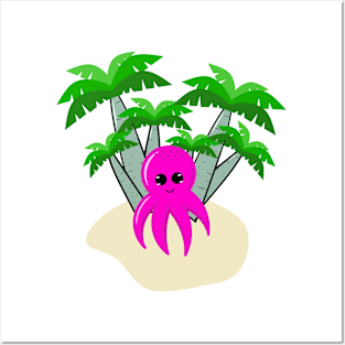 cute squid on the beach. Posters and Art